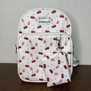 Madden Girl White Backpack with Cherry and Bear Print